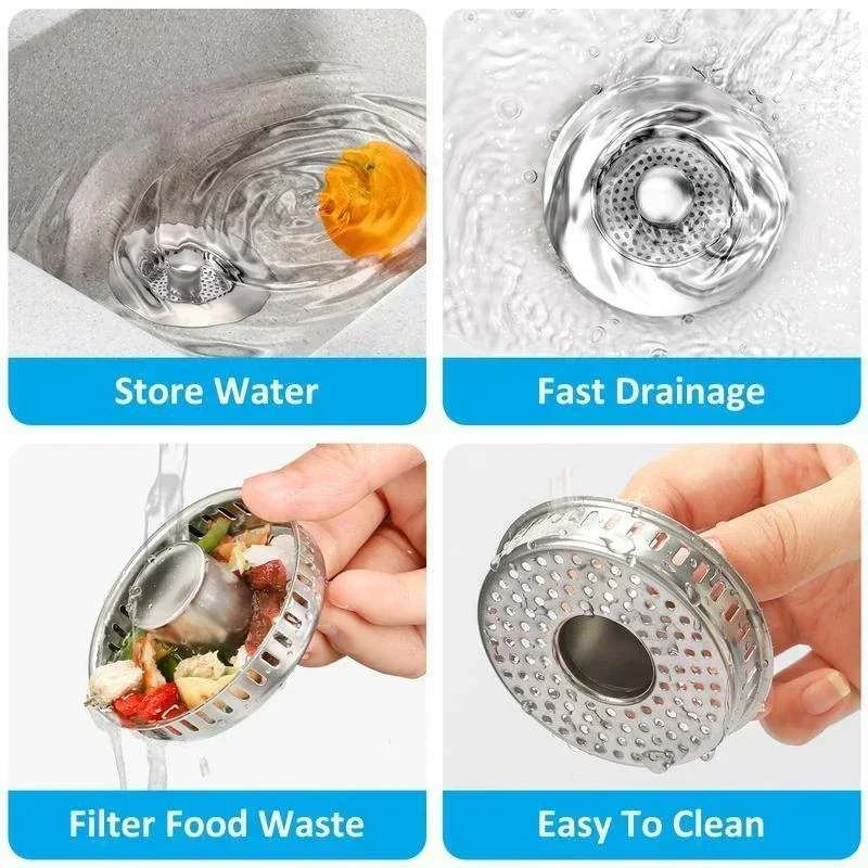 Filtro per lavello da cucina 3 in 1 aggiornato di alta qualità: design anti-intasamento in acciaio inossidabile, compatibile con scarichi standard USA da 3,5 pollici
