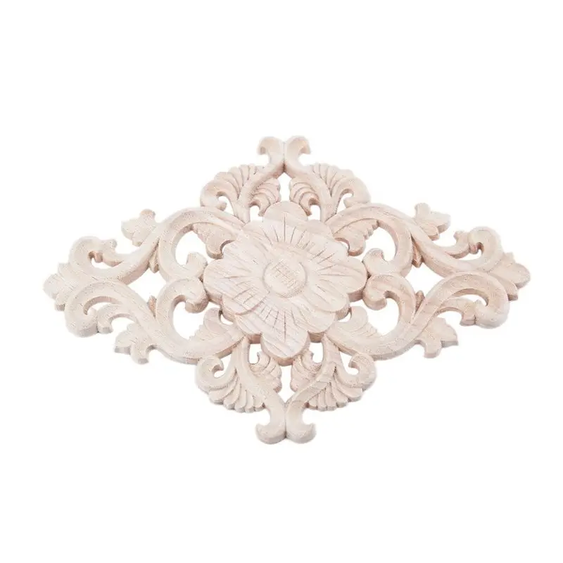 A84X-8X Lots Wood Carved Long Onlay Applique Unpainted Flower Walls Cabinets Door Decor Type:21X15cm