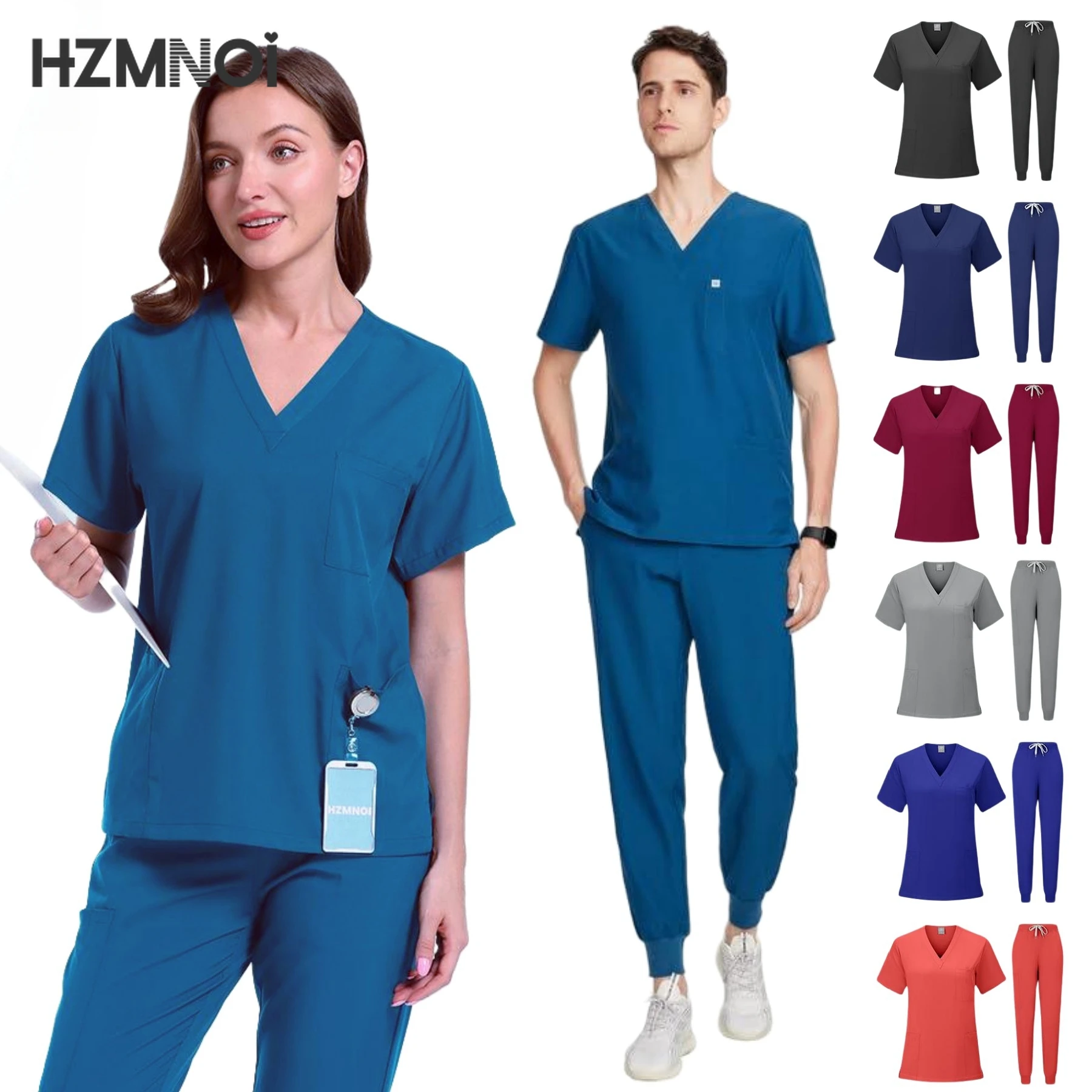 

Scrub Set Women V-neck Short Sleeved Medical Blouse Men Scrub Joggers Suit Beauty Salon Cleaning Dust-proof Clothing Spa Uniform