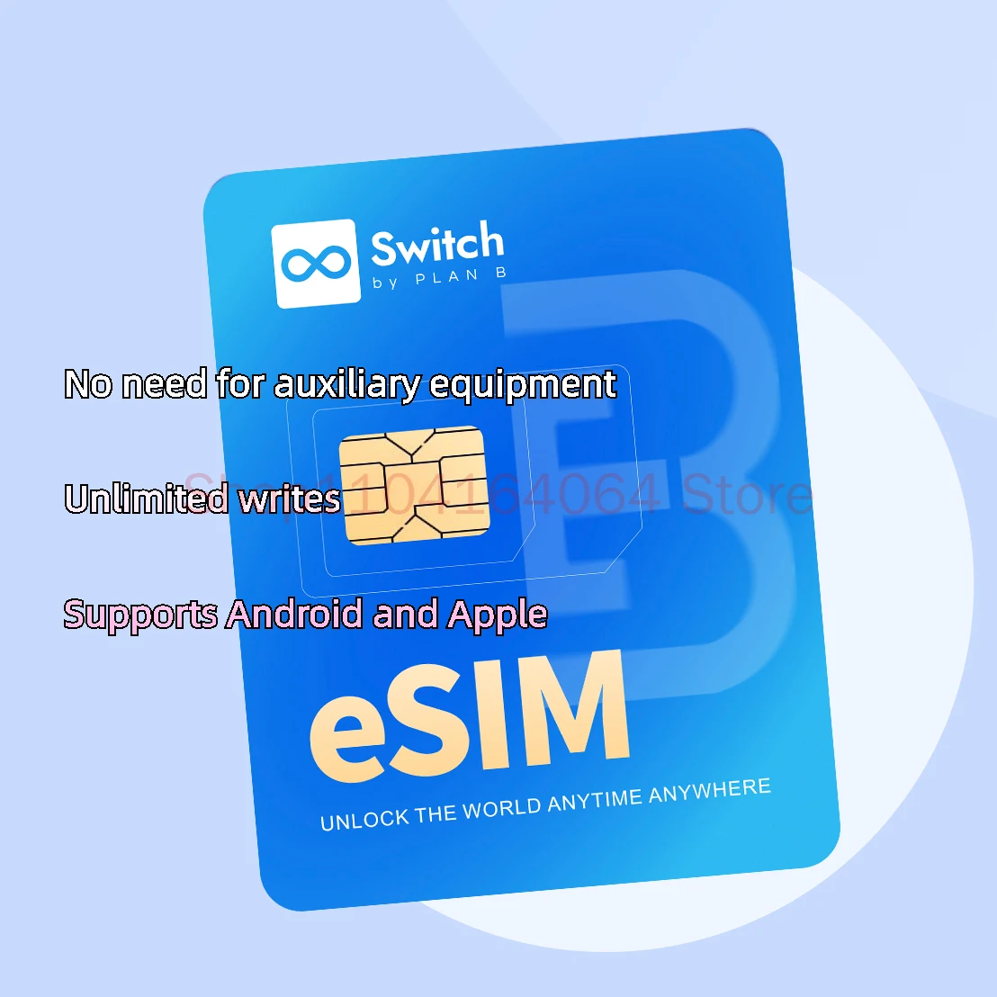 Switch by PlanB, Physical ESIM Card, Travel and Business Trip, Convert to SIM, Unlimited Write, Supports Android and Apple