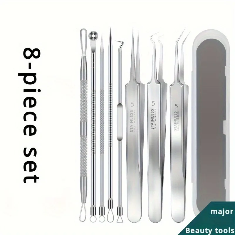 3/8pcs Stainless Steel Pimple Extractors & Needles - Professional Skin Care Tools for Blackhead Removal, Acne Treatment