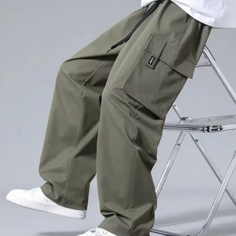 

Men's Summer Trend Simple Versatile Loose Large Pocket Drawstring Casual Pants Men's Fashion Workwear Sports Casual Pants