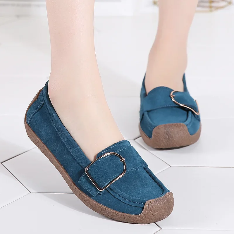 Spring and Autumn Leisure Nurse White Shoes Low-Cut Flat Large Size Mom Shoes Authentic Leather Loafers Moccasins