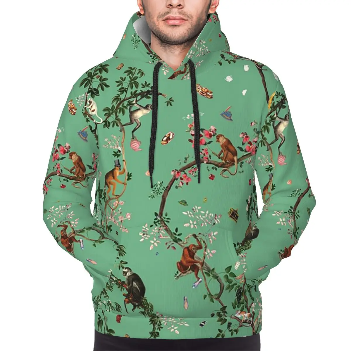 

Зеленые толстовки Monkey World, пуловер в стиле хип-хоп, осень-зима, мужские и женские толстовки, топы с длинными рукавами