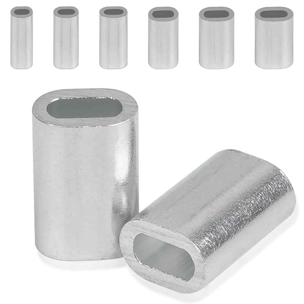 50Pcs Fishing Aluminum Crimp Sleeves Single Barrel Crimp Sleeves Oval Crimping Loop Sleeve for Wire Rope Fishing Line Connector