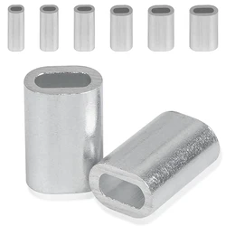 50Pcs Fishing Aluminum Crimp Sleeves Single Barrel Crimp Sleeves Oval Crimping Loop Sleeve for Wire Rope Fishing Line Connector