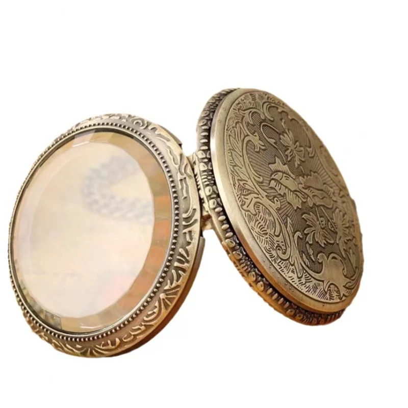 Reloj de bolsillo Retro Digital romano, reloj con collar con tapa y tocadiscos de Color grande, reloj de bolsillo de estilo británico de encaje en relieve para hombres y mujeres