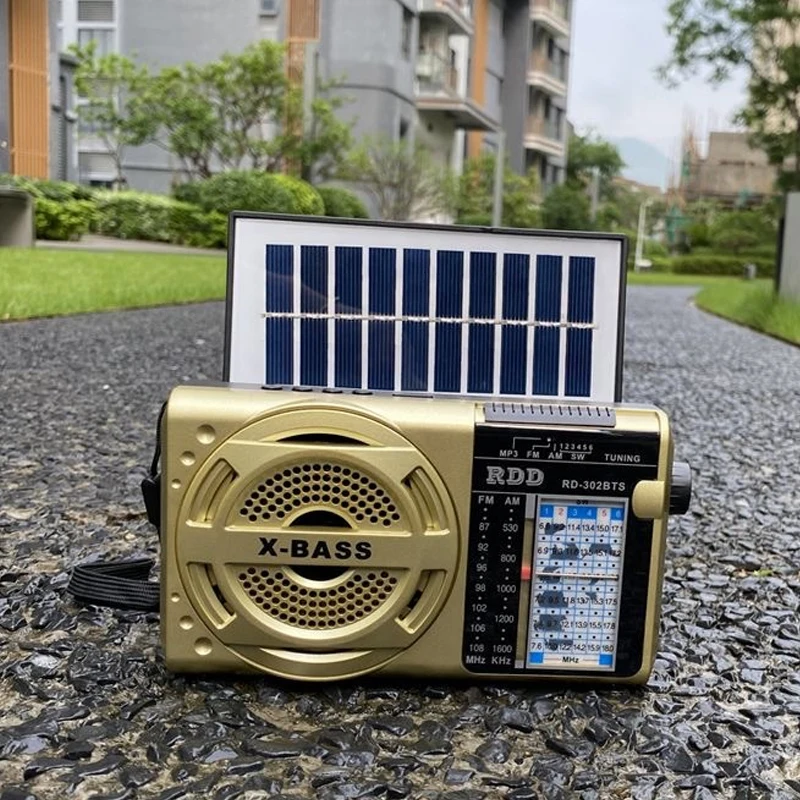 휴대용 빈티지 태양광 충전 라디오, 비상 FM AM SW 라디오, X-베이스 블루투스 스피커, MP3 음악 플레이어, 지지대 손전등, USB