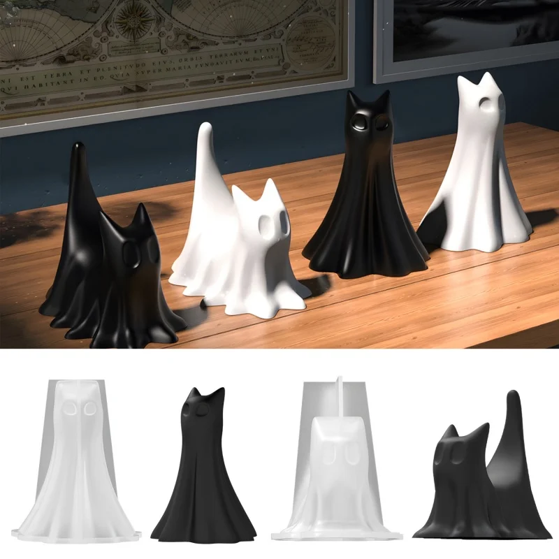 Ghost Cat Halloween Desktop Ornament Plaster Silicone Mold DIY Handmade Aromatherapy Candle Making Crystal Epoxy Resin Molds