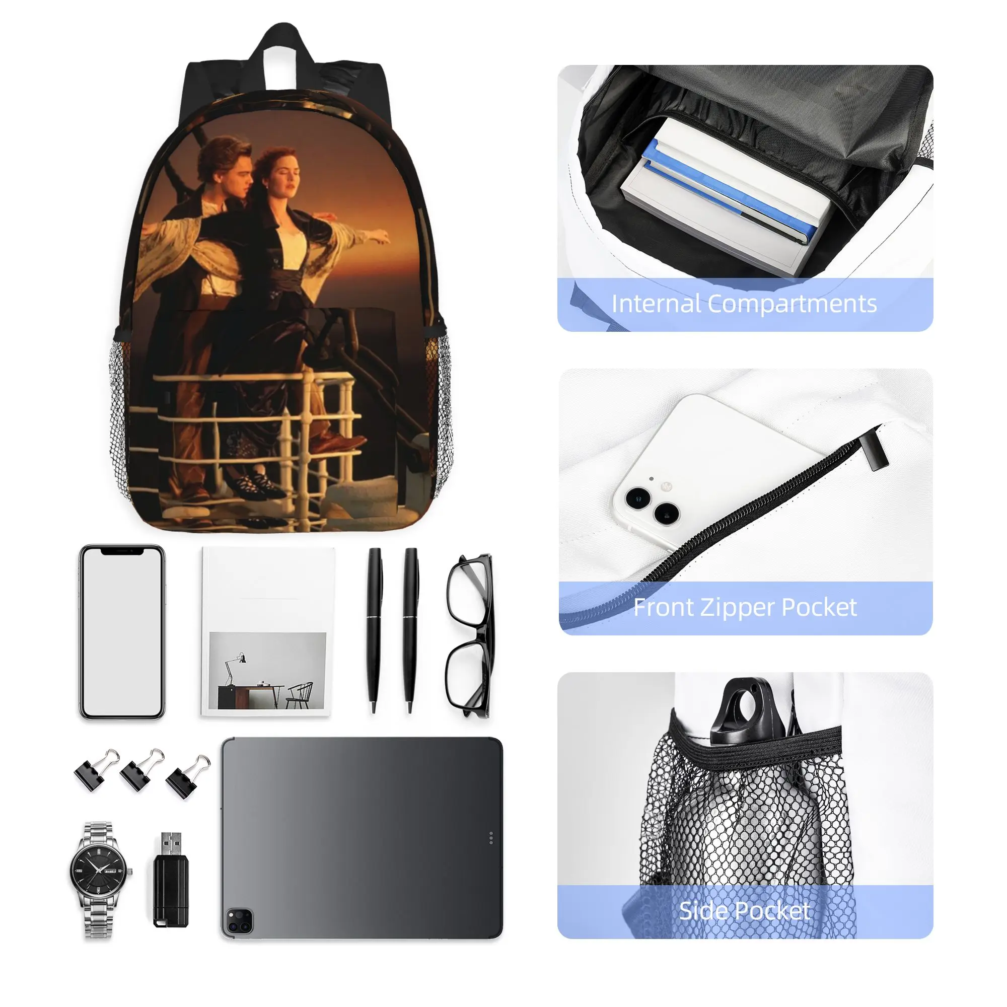 Titanic Jack and Rose Movie  Backpack Hot Sale Daypack Large Capacity Boys Girls BookBag Shoulder Bags for Men Women School Bag