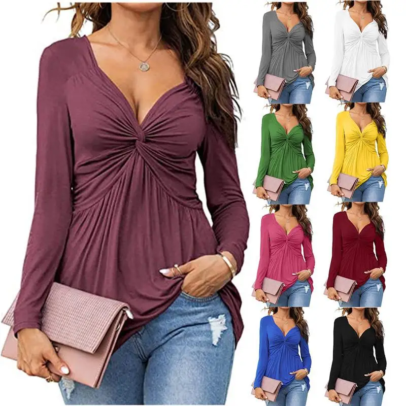 

Women's Collar Front Knot Long Sve irt Sved Top Polyester Fiber Waist Cinched Regular Fit Spring 2023 Non-deformable