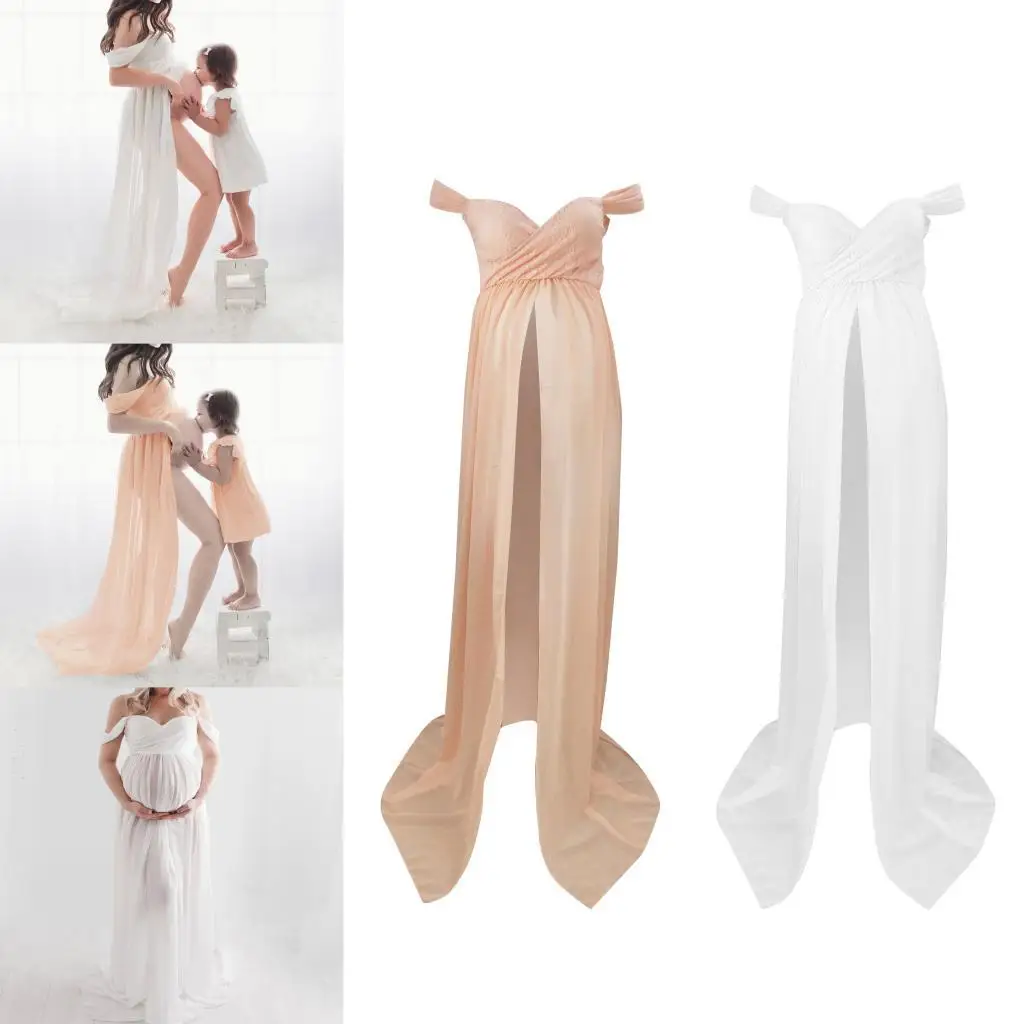 Women Maternity Photography Dress Off Shoulder Maxi Dress Chiffon Gown Sleeveless Long Dresses Maxi For Pregnancy Wedding Photos