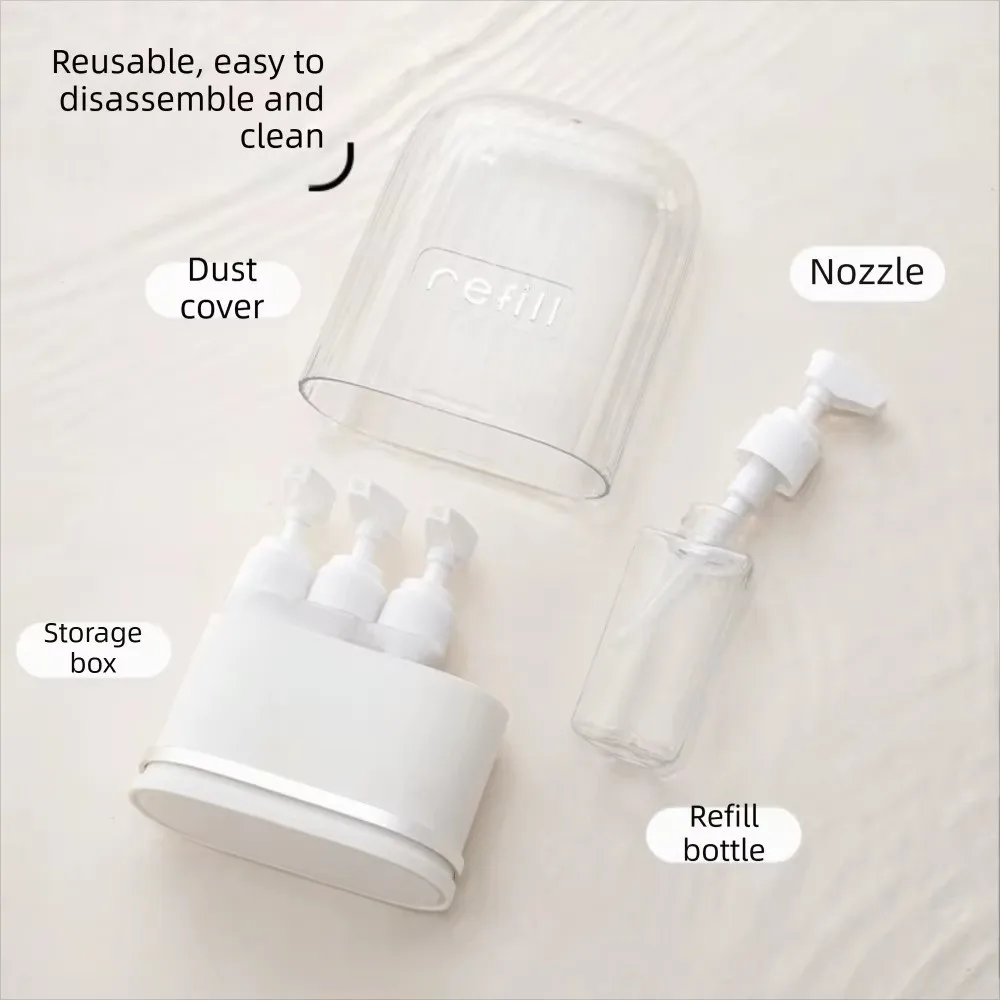 Tragbares Set aus Toilettenartikelflaschen, 2/4 in 1, wiederverwendbare, leere Reiseflaschen, auslaufsichere, aufteilbare Flaschen, nachfüllbare Behälter für den Urlaub. – Detail 2