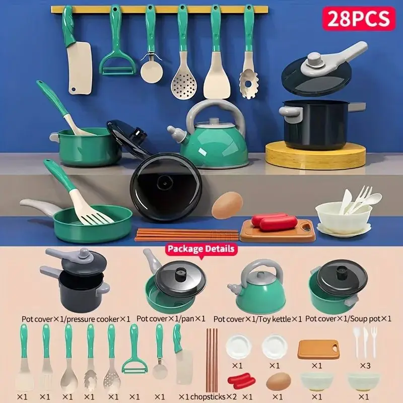 28 Uds. Juguete de cocina simulado juego de simulación accesorios de cocina juguetes de cocina para niños regalos para niñas, juego de juguetes de cocina para niños