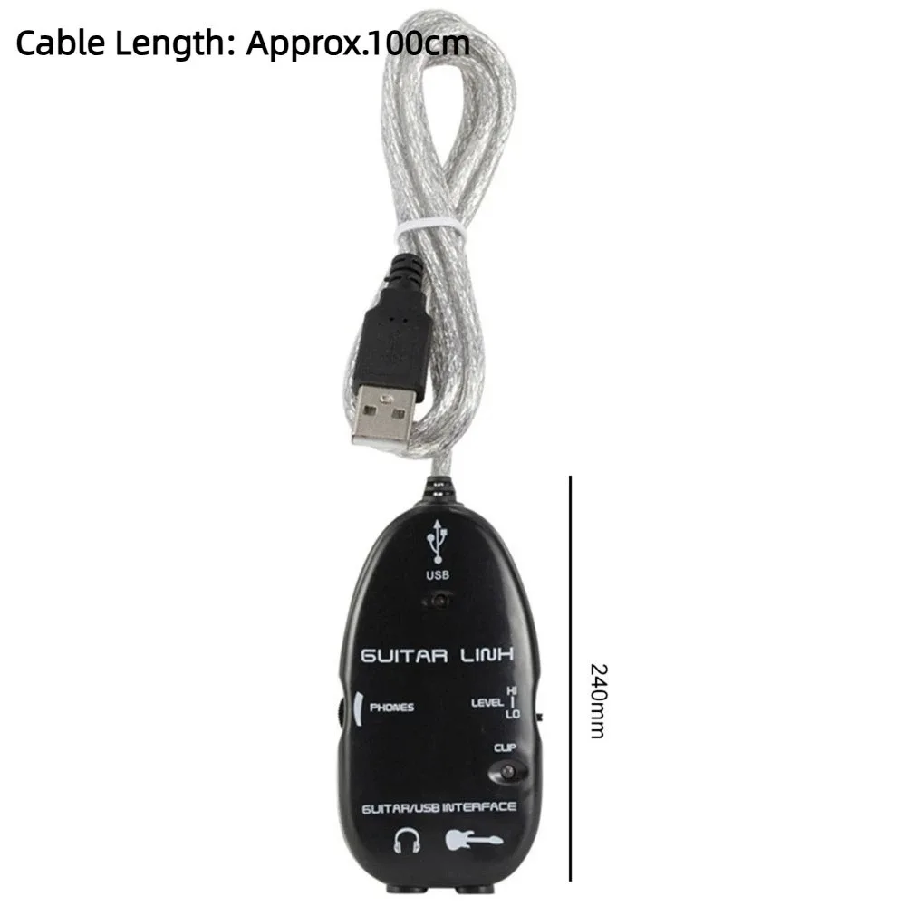 1 m langes Gitarren-zu-USB-Kabel, weiß/schwarz, USB-Schnittstelle ​ Kabel zur Audioaufzeichnung ​   Mit Software-CD ​ ​ Adapter für Gitarren-PC ​