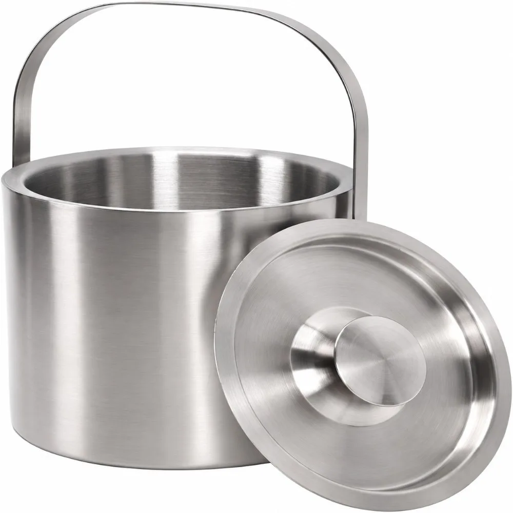 Portable 3L Stainless Steel Ice Bucket With Lid Double-Wall Wine Chiller Insulated Drink Cooler Home Parties