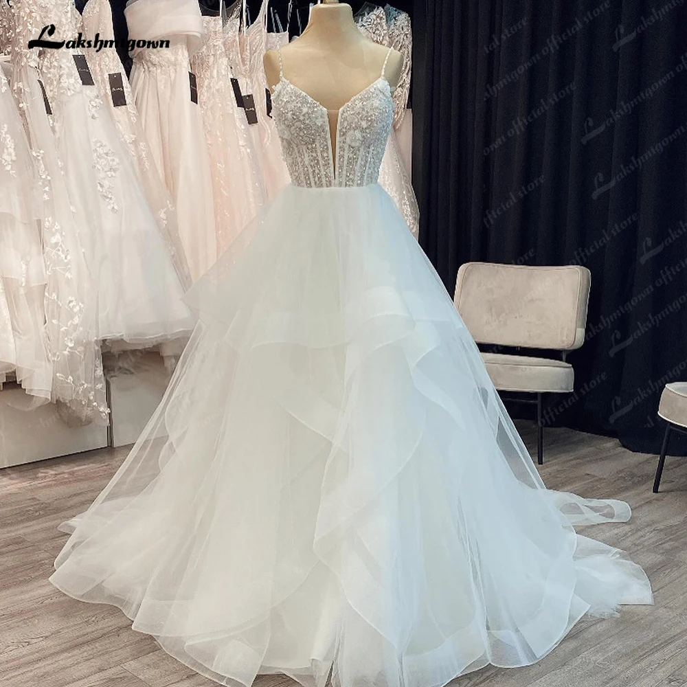 Lakshmigown-vestidos de novia fruncidos con purpurina de lujo, corpiño con cuentas, para fiesta, 2025