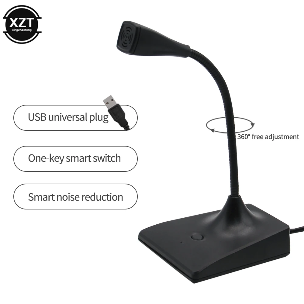 USB Computers Microphone for Studio Singing Gaming Streaming Adjustable Stand Smart Noise Reduction Mic with Switch Button