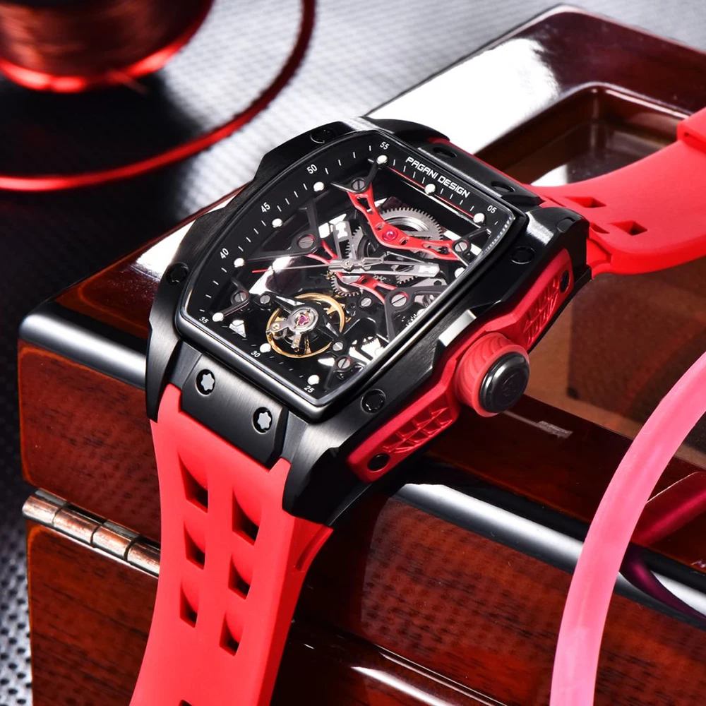 PAGANI DESIGN 42MM New fashion Hollow Back Transparent Movement Luxury Men Watch Sapphire Glass Automatic Men Watches For Men