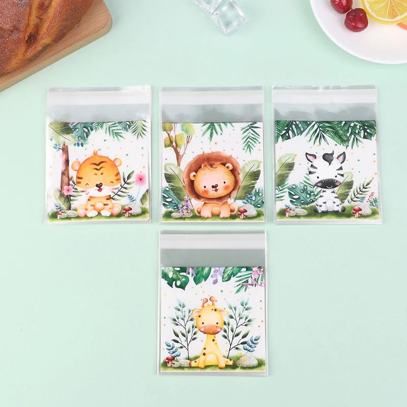 New 50Pcs/Bag Jungle Animal Self Sealing Cookie Candy Bags Wild One Safari Theme Birthday Party Decor Kids Baby Shower Gift Bags