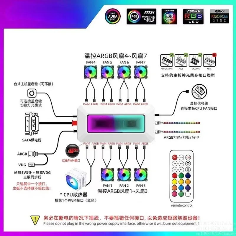 

inventoryChassis fan ARGB controller PWM temperature control hub 5V three-pin