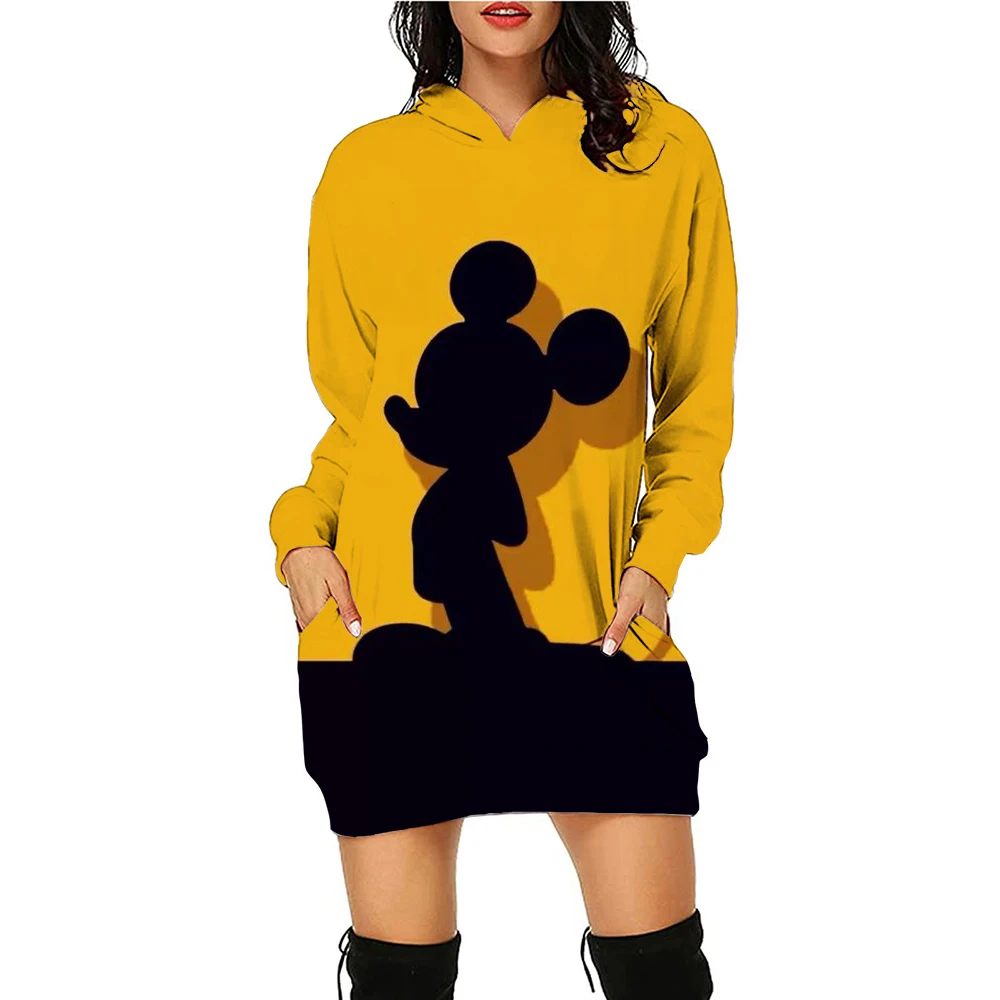 

Autumn Mickey Mouse printed hoodie dress women's street wear polyester long sleeved women's sportswear loose women's clothing