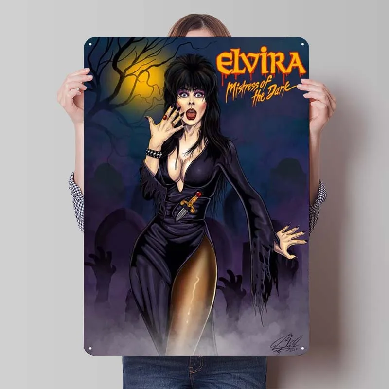 Elvira Metal Sign Vintage Decor Halloween Decoration Room Decor Men Retro Tinplate Sign for Wall Art Decoration Coffee Bar Home