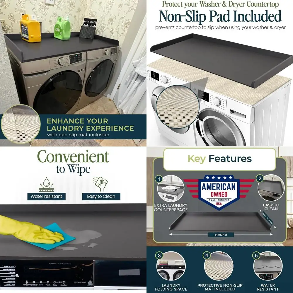 

Нескользящий коврик шиферно-серый 54x27,5 для стиральной и сушильной машины, верхняя часть деревянной полки с кромкими направляющими для прачечной