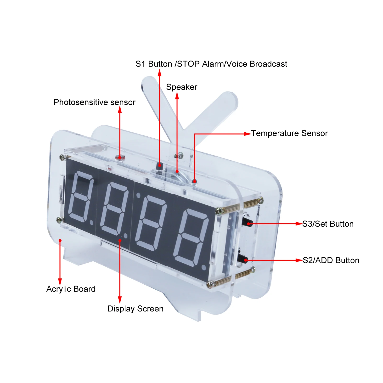 DIY Electronic Kit 4 Digital Alarm Clock LED Music Alarm Green Clock Soldering Project KitTime Date Alarm Temperature Display