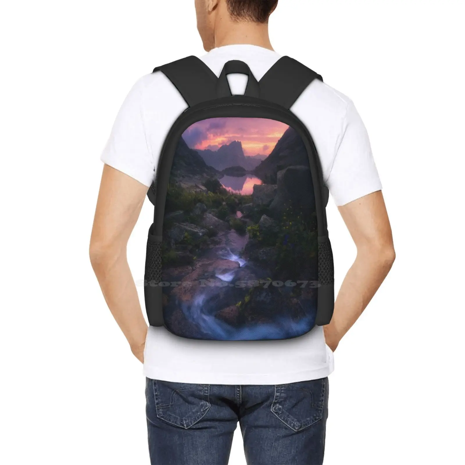 Stream Of Mountain Spirits School Bags For Teenage Girls Laptop Travel Bags River Stream Summer Landscape Mountains Rocks Lake