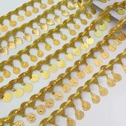 Adornos de cinta de encaje con colgante de oro y plata de 1 yarda para escenario, actuación, fiesta, Cosplay, ropa de boda, prendas de costura DIY, accesorios