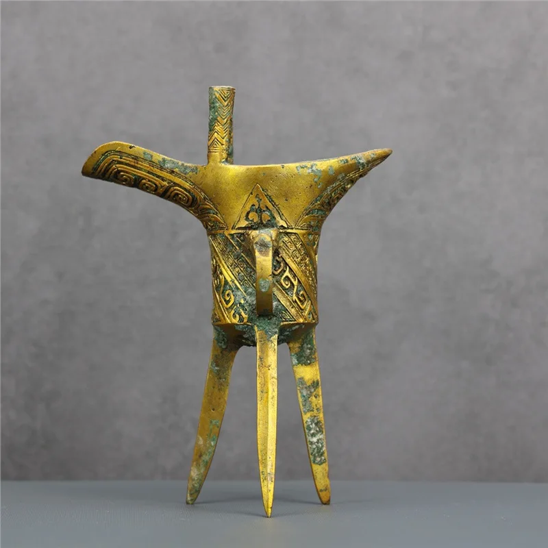 Jiaozhi Ancient Cup Wine Ornament Jue Single Double Column Drinking Vessel Decorative Goblet Bronze Arti