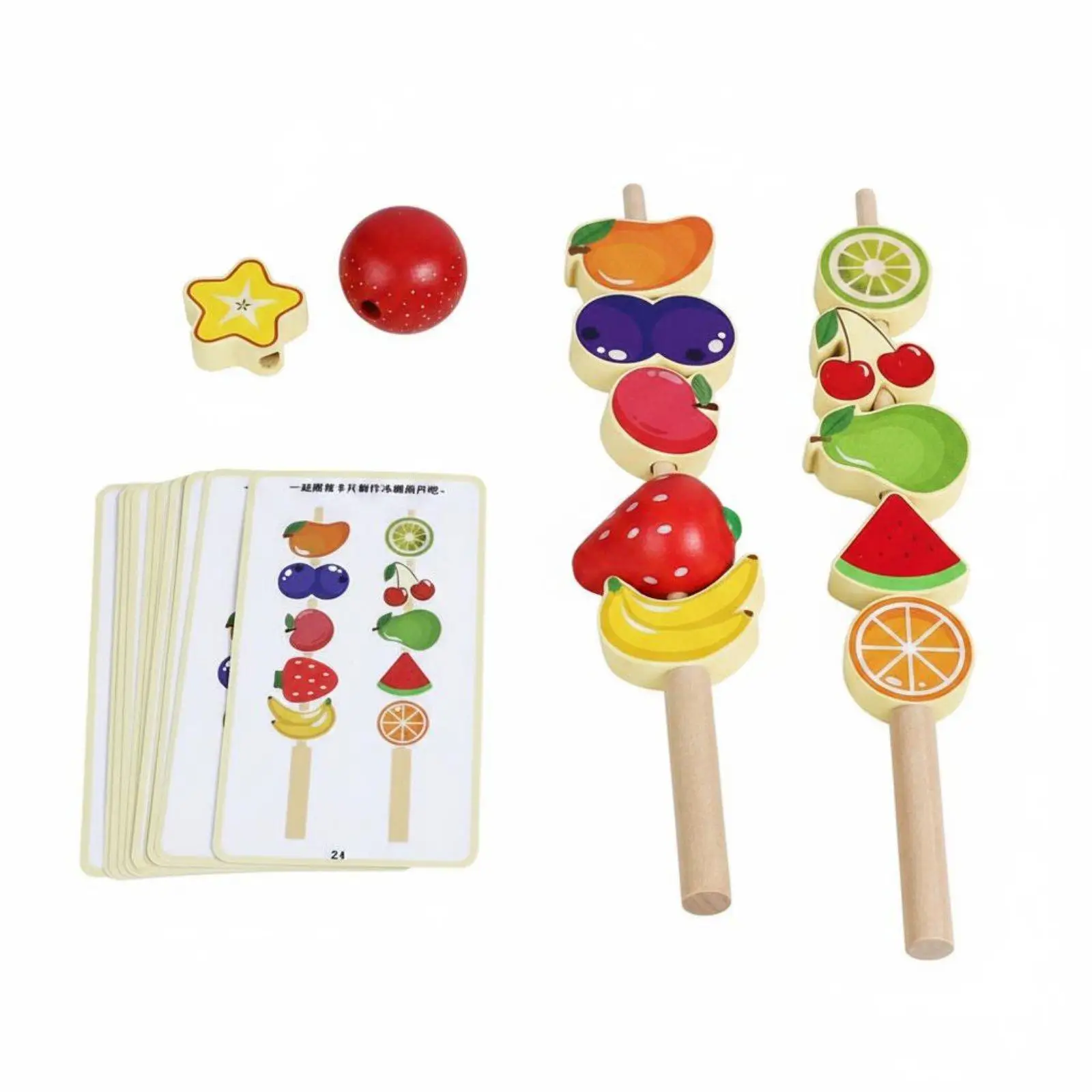 Montessori Style Educational Wooden Cognitive Game Fruit Skewer Matching Logic Sensory Play Toy for Kids Classroom Use