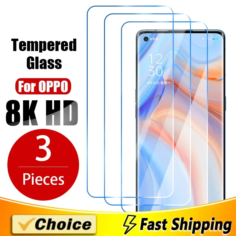 3 Pcs Clear Screen Protector Glass For OPPO Ace 2 Protective Glass For OPPO Reno 5A 5K 7Pro 7SE 8Z  Tempered Glass Tempered Film