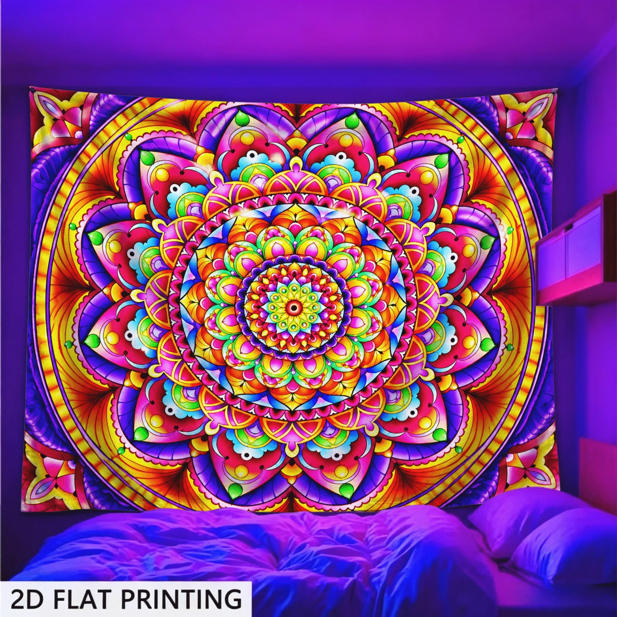 Large Mandala Tapestry Boho Wall Hanging Ethnic Indian Bohemian Decor Polyester Print Spiritual Chakra Colorful Vibrant Art for