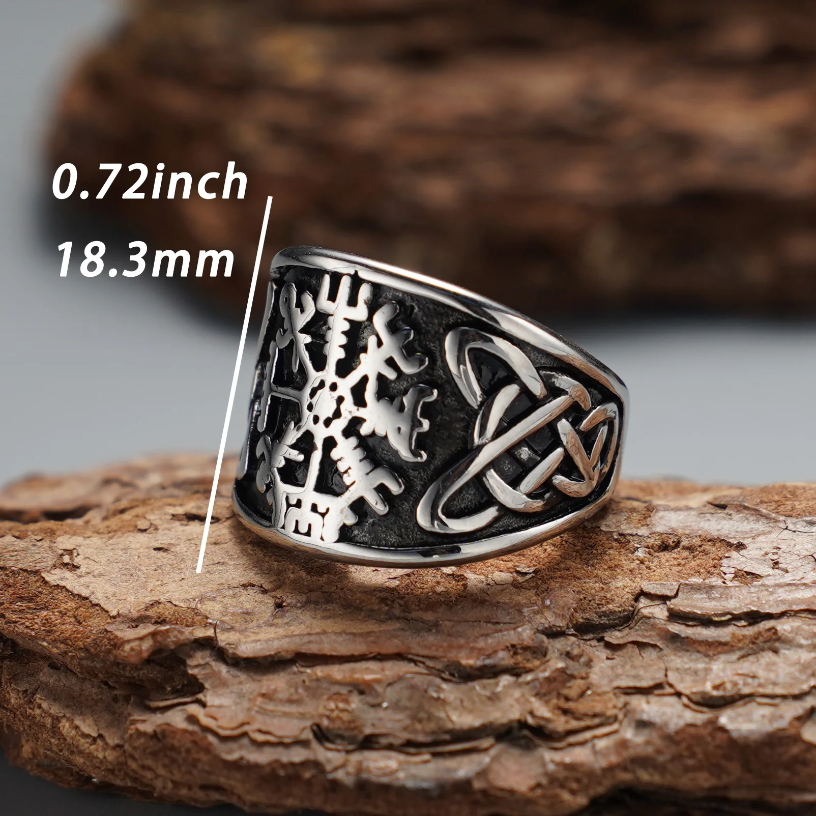 Herren-Ring aus 316L Edelstahl im nordischen Wikinger-Vintage-Stil mit keltischem Knoten, Wikinger-Runen-Schutz, ideal für den täglichen Gebrauch und als Geschenk. – Detail 1