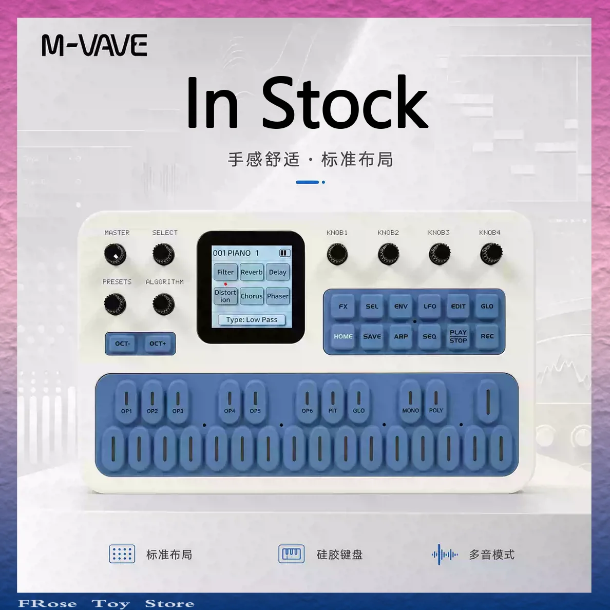 M-Vave FM-1 Effect Pedal Portable Fm1 Bluetooth Synthesizer 6-Operator Speaker 12h Battery Midi 32-Algorithm 128 Preset Built-In