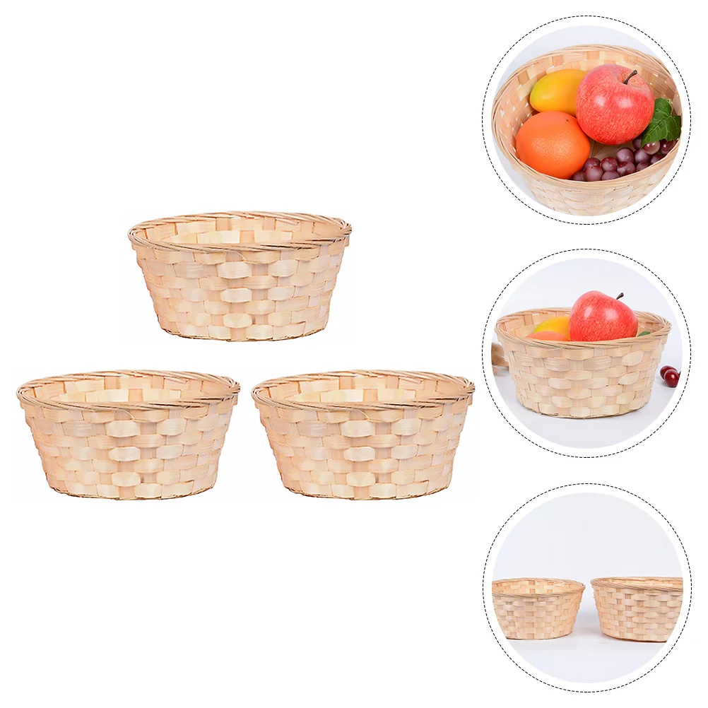 

3 Pcs Woven Basket Storage Container Weaving Fruit Baskets Bamboo Holders Shelves Round Picnic Flowers for