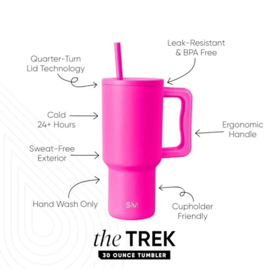 كوب تريك 30 أونصة مع مقبض وغطاء من القش للاستخدام من أجل OntheGo، كوب سفر معزول صديق للبيئة من الفولاذ المقاوم للصدأ مع طويل