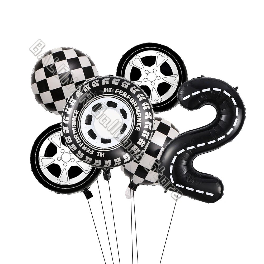 5/9pcs Race Car Theme Balloon Set With 30inch Number Balloon Wheel Checkered Foil Globos Kids Boys Birthday Party Decor Supplies