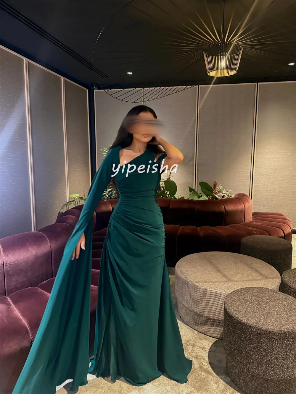 تخصيص مطابقة الأزياء الشيفون الطية Ruched رايات ألف خط الخامس الرقبة فساتين طويلة فساتين السهرة الأحجام المتاحة جودة عالية #2