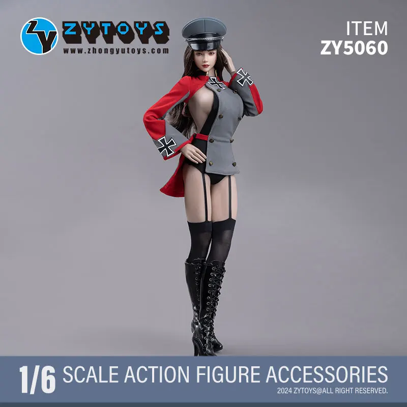 ZYTOYS ZY5060 escala 1/6 versión femenina comandante militar abrigo delgado Halter mono ajustado con gorra militar para figuras de acción de 12"