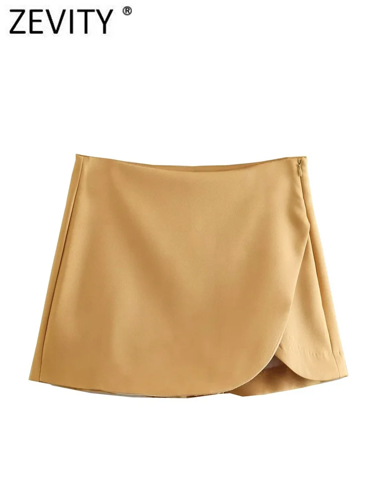 ZEVITY New Women Fashion Solid Color Asymmetrical Shorts Skirts Female Side Zipper Casual Hot Shorts Chic Pantalone Cortos P3013