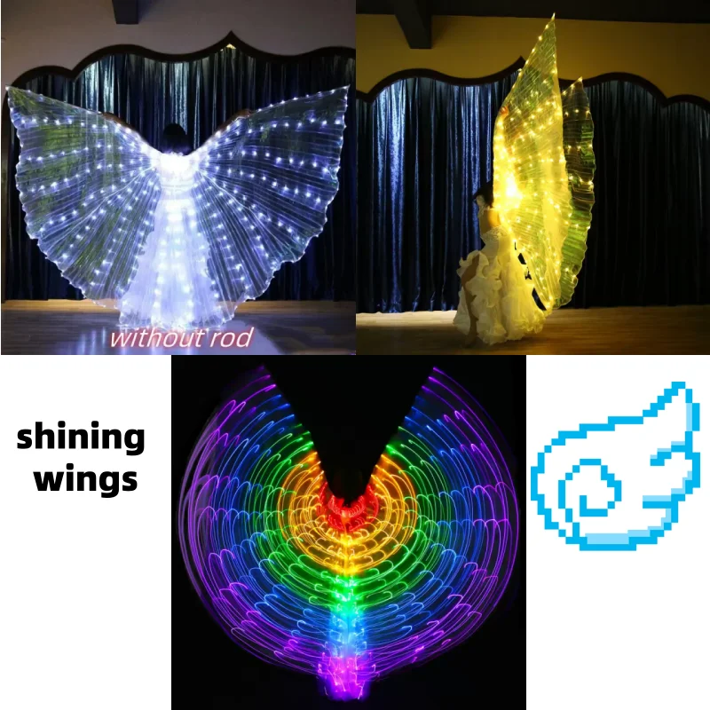 LED Wings Belly Dance Wings  Halloween Wing Prop Shining  Lamp Wing Belly Dance Costumes Accessories Luminescent ColorProp
