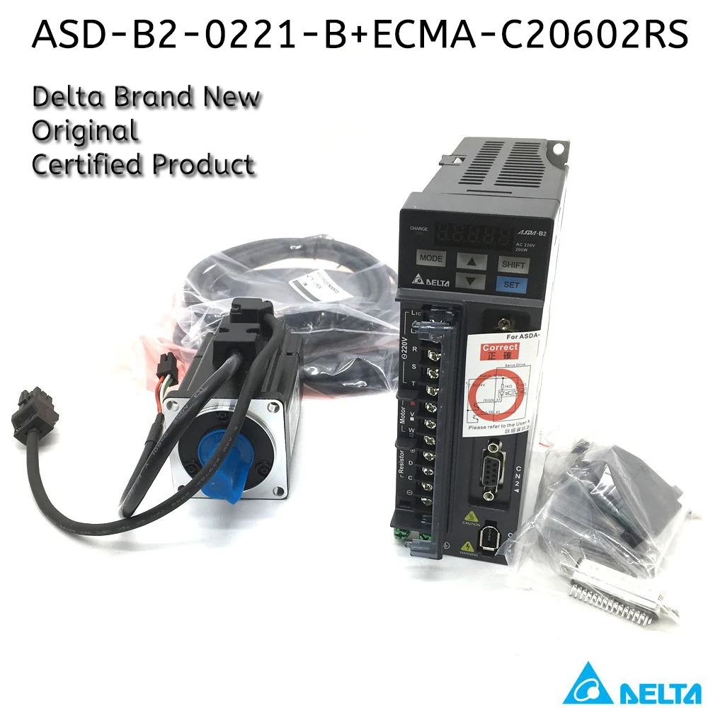 Delta B2 200W ASD-B2-0221-B ECMA-C20602RS ECMA-C20602SS AC Servo Motor Driver Kit 60MM 0.64NM 3000rpm Flange 0.2KW & 3m Cable