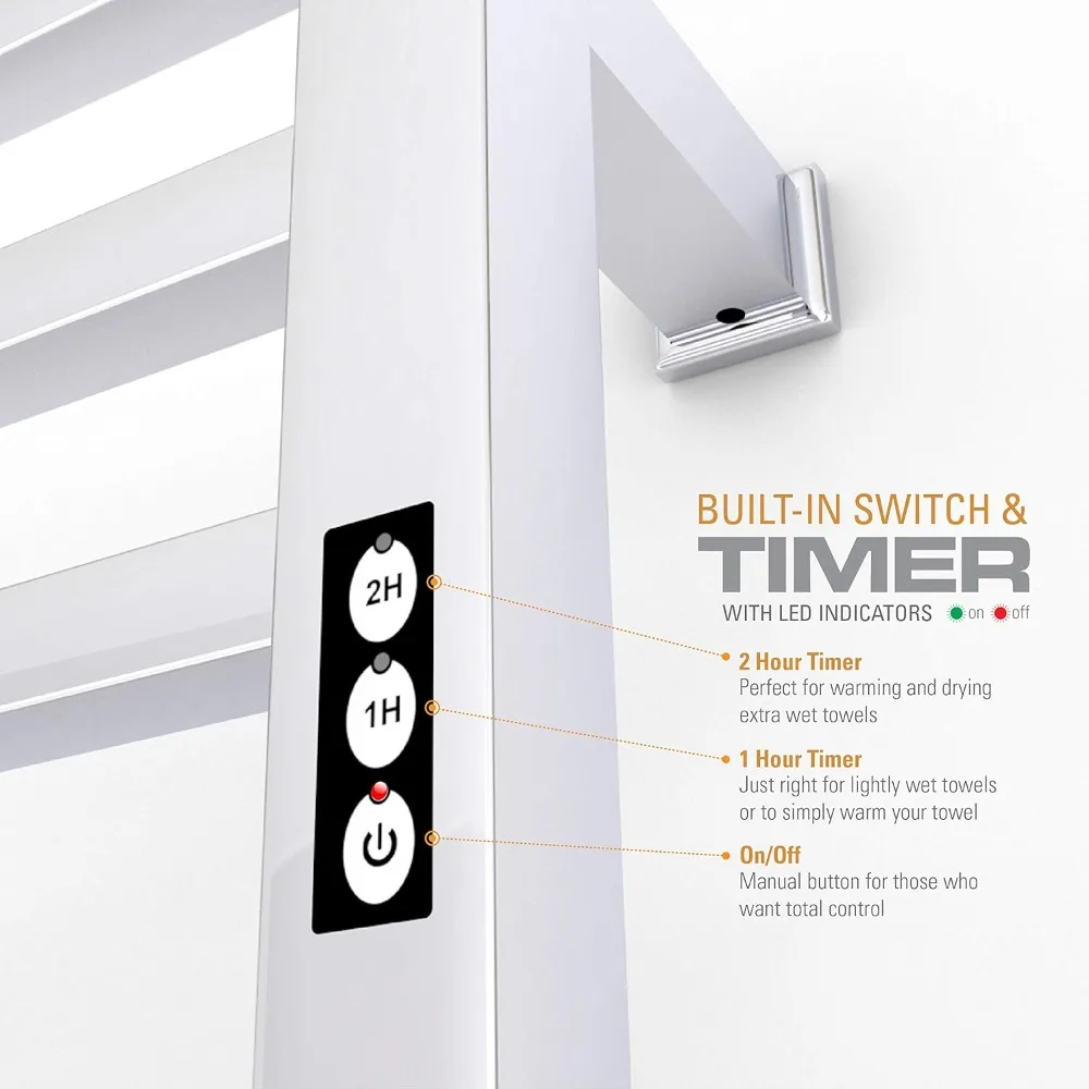 Wall Mounted Electric Towel Warmer with Built-in Timer and Hardwired and Plug in Options (Brushed)