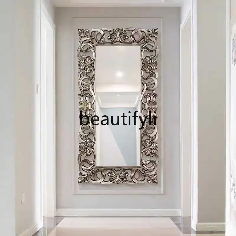 

1184Carved full-length mirror entrance living room full-length mirror French square retro floor mirror