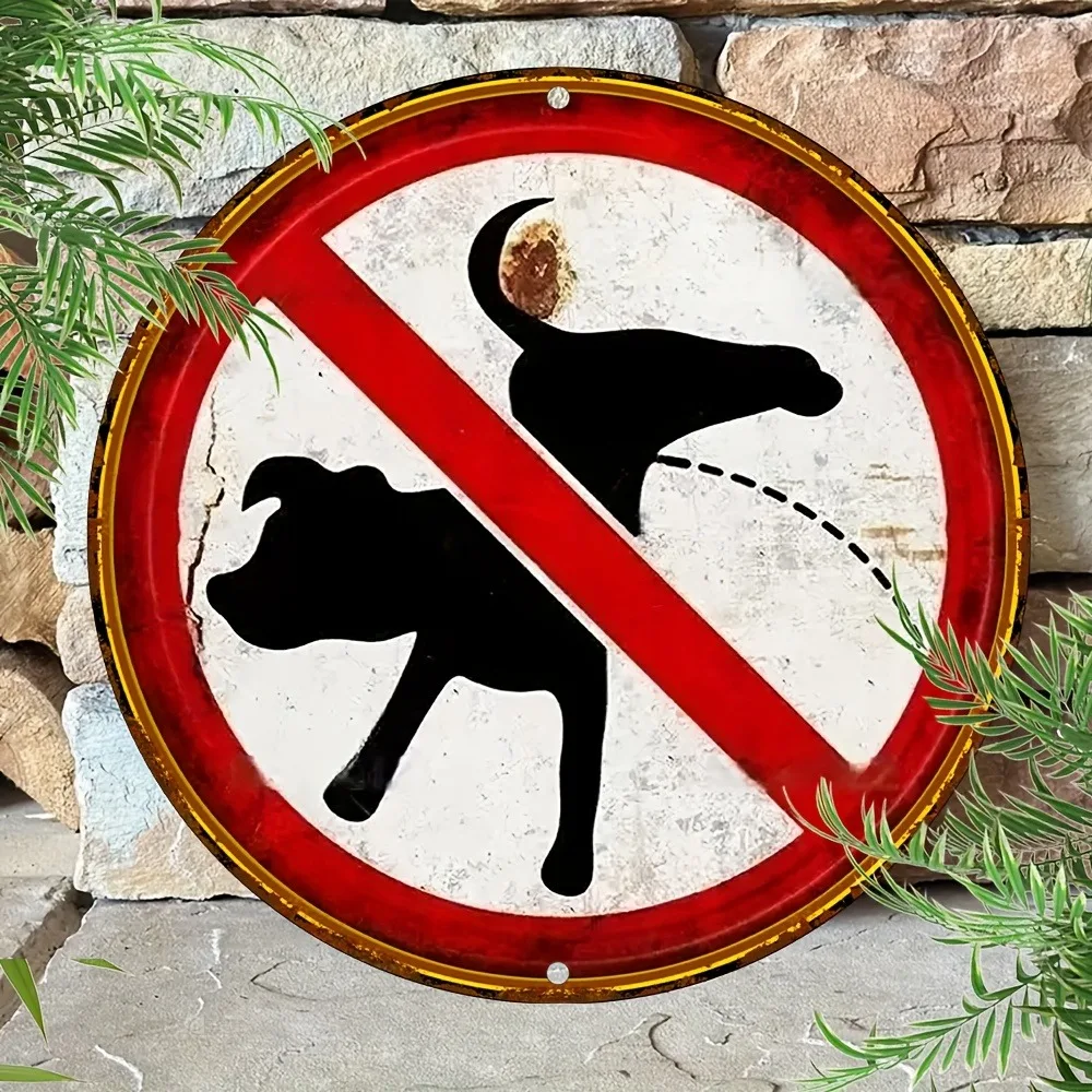 1 Stück Vintage Metallschild „No Dog Pooping“, 20,3 cm rund, rustikale Heimdekoration, für den Außenbereich, wasserdicht, UV-beständig