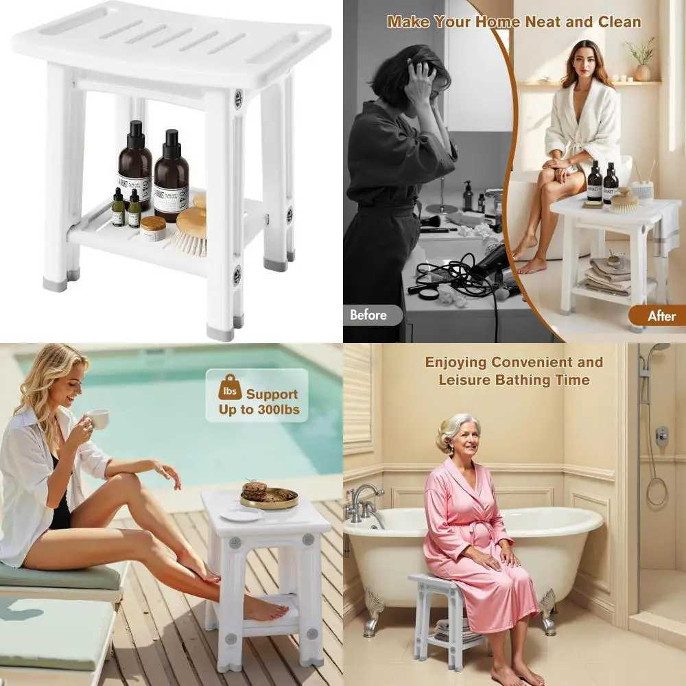 

Anti-Slip Shower Seat with Storage, Waterproof Bench for Elderly and Disabled, Ideal for Safe Showering