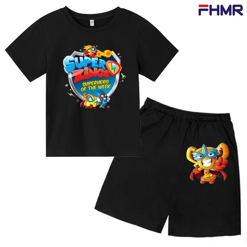 Anime Super Zings Print Summer fashion Clothing Children's Short Sleeve Set Boys Girl Round Neck Leisure T-shirt +shorts suits